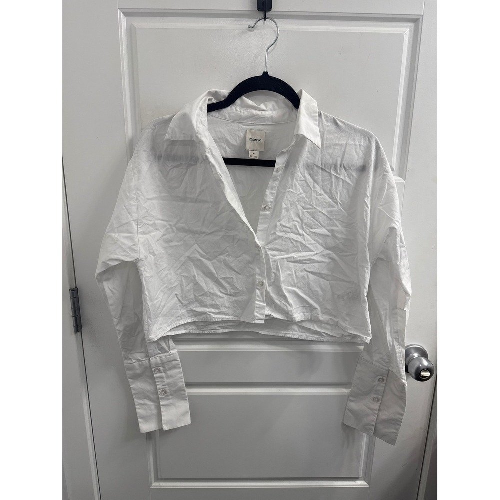 Maeve Anthropologie White Cropped Button Down Shirt Long Sleeve Blouse Medium